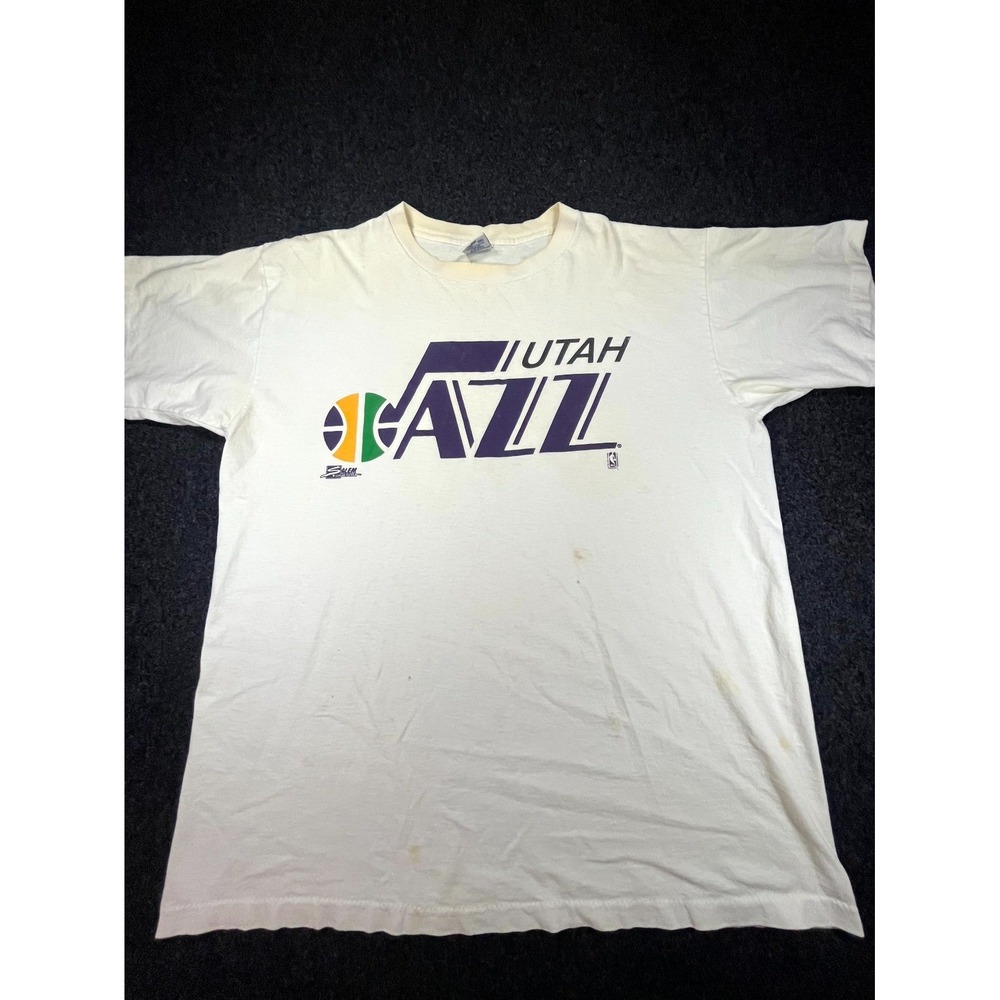 Vintage 90s Utah Jazz T-Shirt Men's XL White Salem Sportswear NBA Basketball USA